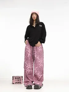 Pantalon féminin Pink Leopard Print Parachute Casual for Women Hip Hop Street Fashion Sautport Streetwear HARAJUKU STOCK