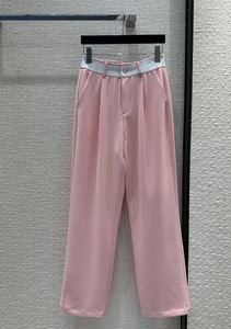 Pantalon femme ruban épissage rose droit décontracté coupe tridimensionnelle taille haute Type corps grande minceur