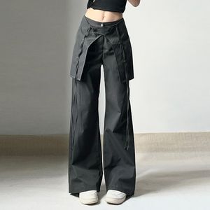 Women's Pants s Mikumn Harajuku Fake Two Piece Casual Trousers Japanese Women Skirt Retro Solid Color Elastic Waist Loose Wide Leg 230506