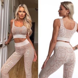 Pantalons pour femmes S Snakeskin Seamles Ensembles d'entraînement Casual Sports Vest Top Taille haute Leggings Yoga Set Survêtement Sportswear Gym Fitness Suit 230322