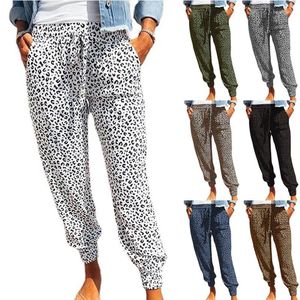 Pantalons d'été pour femmes, Leggings européens et américains, amples, imprimé léopard, à lacets, décontractés, 2024