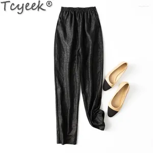 Pantalon Femme Tcyeek Mulberry Soie Longue Femmes 2024 Streetwear Taille Élastique Printemps Été Sarouel Vintage Pantalones