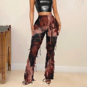 Pantalon Femme Tie Dye Fringe Pantalon Cargo Pantalon Y2K Streetwear Mode 2023 Femmes Vêtements d'été Crayon Casual Gland Sweat Joggers