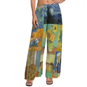 Pantalones de mujer Van Gogh Collage cintura elástica estampado de girasoles pantalones sexys patrón Harajuku pierna ancha