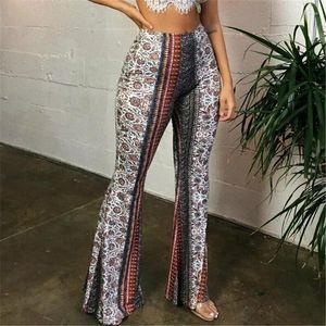 Pantalon féminin Femme Floral Hip Hop large jambe décontractée 2023 Femme Baggy Flared Boho Style Pantmènes Ladies Bell-BottomEd