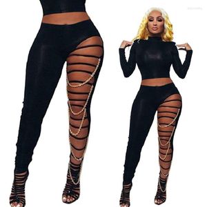 Pantalones de mujer Sexy Goth Punk Slashed Ripped Cut Out Slit Stretch Leggings Black Hold Pencil Girls Ropa de regalo
