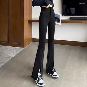 Pantalon féminin Femmes Spring High Taist Mariffon Micro Fared Fashion Split Zipper Bouton Pocket Slim Look plus mince Suit polyvalent