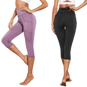 Pantalones de mujer Yoga cintura alta control de barriga mallas atléticas elásticas con bolsillos para gimnasio en casa entrenamiento Capris de mujer