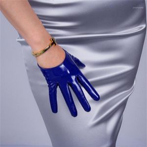 Gants en cuir verni ultra courts pour femmes, simulation de cuir PU, miroir brillant, bleu vif, bleu profond, 13cm, BL011290z