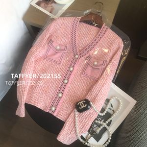 Suéter de color rosa para mujer, cuello en V, botones de diamantes de imitación, cárdigan de punto, abrigo SMLXLXXL