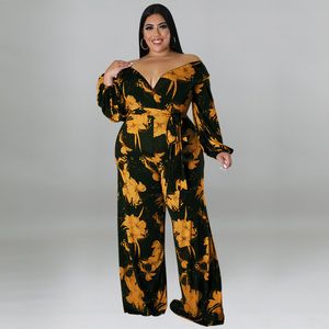 Combinaisons grande taille pour femmes barboteuses grande taille femmes 5xl combinaison hors épaule imprimé floral tenue sexy mode jambe large pantalon dame col en V vêtements en gros 230325