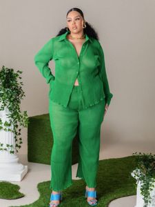 Survêtements grande taille pour femmes 2 pièces femmes ensemble vêtements d'été chemise verte chemisier et pantalon ensemble Streetwear grande taille 5xl tenues en gros goutte en vrac 221121