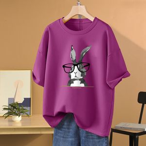 Damen Plus Size T-Shirt EBAIHUI 100 Baumwolle L5XL T-Shirt Bunny Print O Neck T-Shirt Kurzarm Damen Top Basic Sommer Paar Solide Shirts 230912