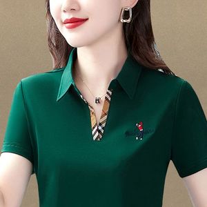 Women's Polo's Cotton Fashion Casual Polo Shirt ShortSleeved Lapel Tshirt Summer Loose Crop Top high quanlity blouse women 230330