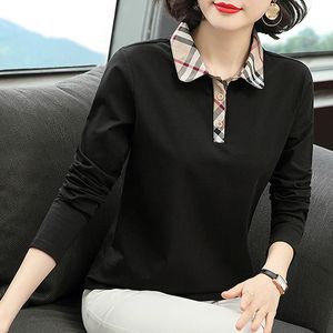 Polos de mujer, Camisa de algodón puro con cuello tipo Polo, camiseta de manga corta para mujer, Top holgado adelgazante para mamá de mediana edad, verano 2023