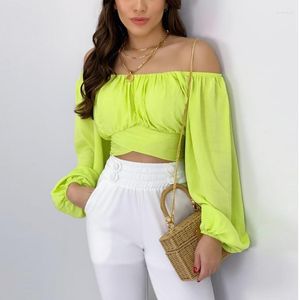 Polos de mujer Top Color sólido Navel Lantern Sleeve Collar Sexy Lace-up Bubble Shirt Polo de mujer