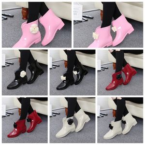 Botas de lluvia para mujer 2022 estilo surcoreano con lazo de flores antideslizante zapatos de agua Wellington bajos y cortos zapatos de goma agregar terciopelo otoño e invierno