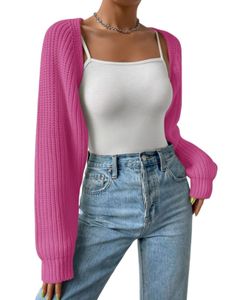 Suéter de punto acanalado para mujer, Tops Bolero, Color sólido, cárdigan corto con frente abierto, cárdigan informal de manga larga para otoño