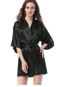 Robe femme noire chinoise femme fausse soie Robe de bain Kimono Yukata peignoir couleur unie vêtements de nuit S M L XL XXL NB032 230518
