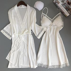 Robe Femme Sexy Rayonne Kimono Peignoir BLANC Mariée Demoiselle D'honneur Robe De Mariage Ensemble Dentelle Garniture Vêtements De Nuit Casual Maison Vêtements De Nuit 230518