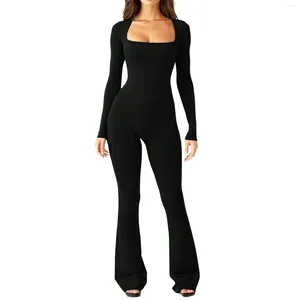 Femmes Shapers Combinaison décontractée pour femmes habillées col en V sans manches bretelles spaghetti sarouel pantalons longs salopette automne hiver mince