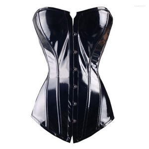 Femmes Shapers Sexy Black PVC Overbust Corset Steampunk Basque Lingerie Top - Goth Rock Leather Waist Trainer pour les femmes