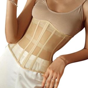 Femmes Shapers femmes voir à travers maille à lacets Corset Bustier Sexy désossé Wrap Bandage Tube haut court taille Cincher large ceinture