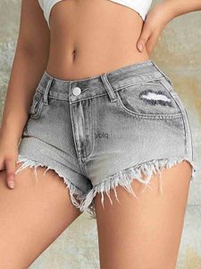 Pantalones cortos para mujer 2023 Moda Mujeres Mini Jeans cortos Sexy Babes Rave Slant Poet Ripped Hem Denim Cintura baja Skinny Jeryolq