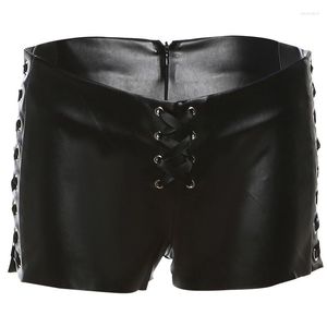 Shorts pour femmes 2023 Été Goth Mode Tendance Courte Taille Basse Droite Cordon Slim Fit Polyvalent Sexy Dames PU Cuir