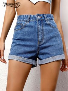 Pantalones cortos para mujeres Benuynffy Flyly Roll up Padronocaltetos de mezclilla Fashion Fashion Summer High Wisting Femest Fomen Leg Strain Jean Shorts For Woman 230420