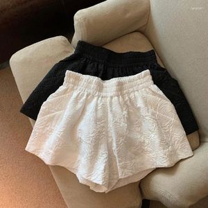 Pantalones cortos para mujeres blancas blancas jacquard 2024 bolsillos de cintura elástica de verano