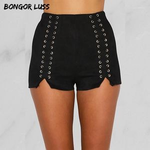 Pantalones cortos BONGOR LUSS 2021 para Mujer, Otoño Invierno, Sexy, de alta calidad, con cordones, de piel de ante, informales para Mujer