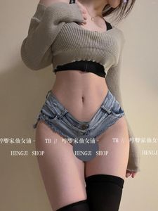 Short femme mode coréenne femmes Cosplay ourlet fée Sexy Super court évidé Hip Bar discothèque Denim U061