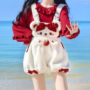 Shorts pour femmes Japonais Kawaii Lolita Peluche Salopette Femmes Mignon Ours Fraise Pantalon Court Bow Bloomers Femme Y2k Vêtements