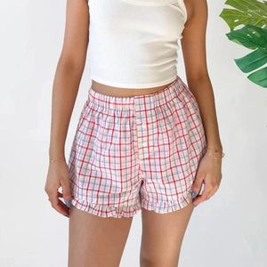 Shorts pour femmes kawaii volants boxer fée fée y2k streetwear rose plaid imprimement pyjama décontracté bouton de fit lâche élastique salon