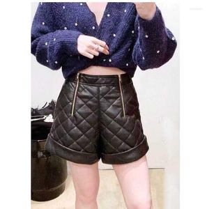 Short Femme Femme Zippé Taille Haute Faux Cuir Panneau Matelassé