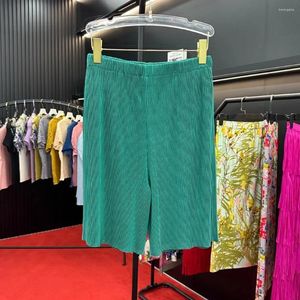 Pantalones cortos para mujer Miyake Plisado Verano 2024 Pantalones de chándal casuales simples Pantalones de pierna ancha elásticos suaves sueltos