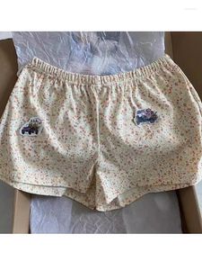 Pantalones cortos para mujeres naranja floral casual mujeres heterosexuales vintage algodón elástico cintura alta de verano chicas dulces pantalones cortos lindos y2k
