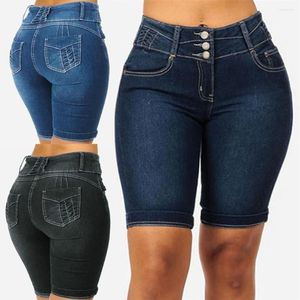 Pantalones cortos de mujer Sexy Moda Mujer Damas Denim Flaco Cintura alta Stretch Bodycon Jeans Slim Hasta la rodilla Short Je