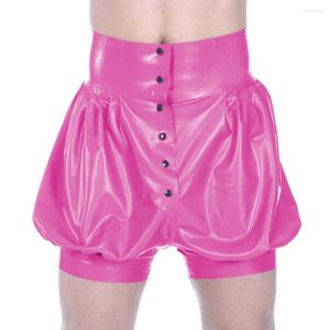 Pantalones cortos para mujer Sissy Color sólido Vinilo PVC Cuero Lolita Short Bloomers Mujeres Hombres Vintage Cosplay Calabaza Sexy Pantalones con botones 7XL