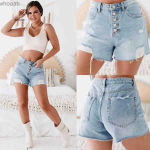 Pantalones cortos de mujer Primavera Verano nuevo desfile de moda para mujer pantalones cortos de mezclilla de pierna ancha holgados con agujeros finos de cintura alta baratos al por mayor YQ240108