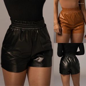Shorts pour femmes été pantalons en cuir PU européen et américain Sexy taille haute lâche hanche large jambe femmes