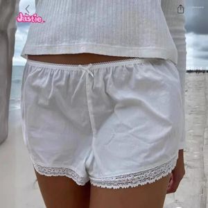 Pantalones cortos para mujeres de encaje dulce mujeres 2024 la cintura elástica de lazo de verano al algodón corto algodón lindo y2k pantalones blancos
