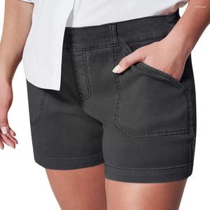 Shorts pour femmes Sergé stretch doux pour femmes Poches latérales courtes Style cowboy Bouton de pantalon Fermeture à glissière sans machine Sensation flatteuse W Q2W3