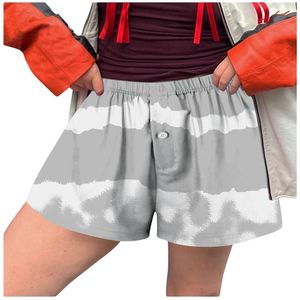 Pantalones cortos para mujeres Mujeres lindo B Soft elástico Botón de impresión a cuadros Botón de impresión delantera Pajama boxeador