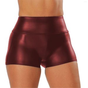 Pantalones cortos para mujer, pantalones cortos góticos de cintura alta de piel sintética ajustados, pantalones de Color sólido, ropa de calle, ropa de baile, ropa de fiesta para discoteca