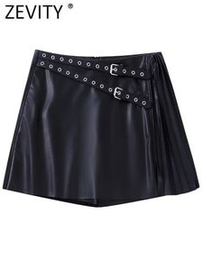 Shorts pour femmes ZEVITY Femmes Vintage Ceinture Design PU Cuir Mini Shorts Plissés Jupes Femme Culottes Hot Shorts Chic Pantalone Cortos P2596 230420