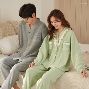 Vêtements de nuit pour femmes Automne Design Pyjamas Ensemble pour couple Coton Loungewear Femmes Mode Kimono Pijamas Hommes Solid Homewear