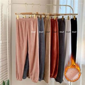 Ropa de dormir para mujer Otoño Invierno Ropa interior para mujer Pantalones térmicos cálidos Pantalones de pijama de terciopelo Cintura Hogar Casual Cachemira suelta