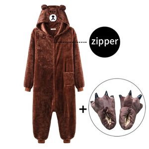 Ropa de dormir para mujer Oso Onesie Mujer Hombre Kigurumis Animal Pijama Dibujos animados Zapatillas Festival Homewear Invierno Cálido Traje Cremallera Botón Monos 221007